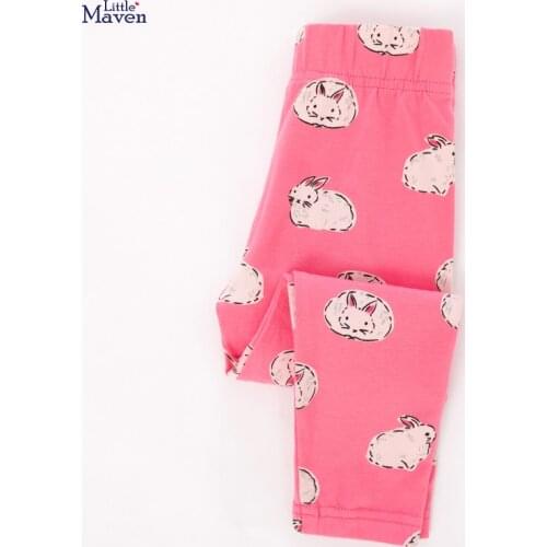 Little Maven New Spring Autumn Children Cute Pink Rabbits Bunny Printed Basic Quality Cotton Knitted Girls Casual Pants