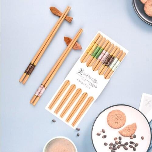 Reusable set of 10 pairs of handmade bamboo Japanese natural wood chopsticks sushi food stone grain multicolor wood chopsticks
