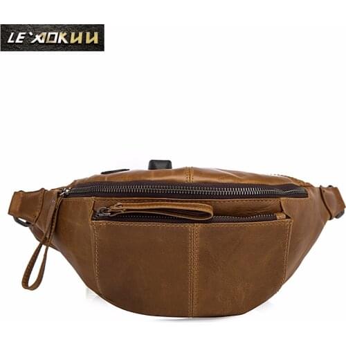 New Quality Leather men Casual Fashion Brown Travel Fanny Waist Belt Bag Chest Pack Sling Bag Design Phone Case Pouch Male 203