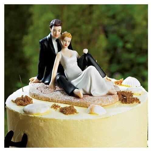 Wholesale European Bride & Groom Wedding Romantic Couple Lounging on Beach Cake Topper