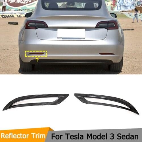 Carbon Fiber Rear Bumper Reflector Cover Trims for Tesla Model 3 Sedan 4-Door 2016 2017 2018 2019 2020