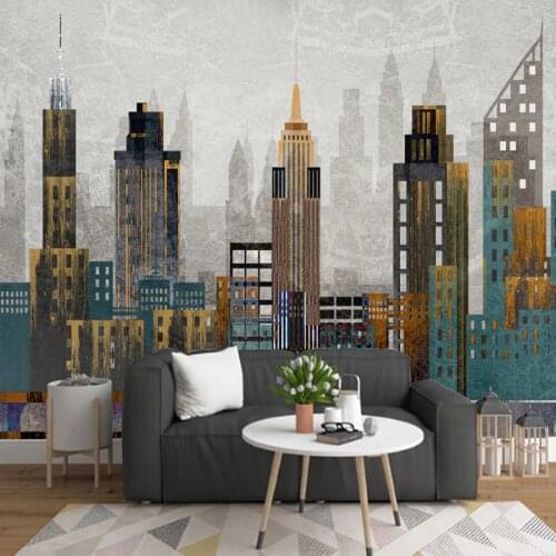 Custom Size Retro Nostalgic Abstract City Building Photo Mural Waterproof Self-adhesive Wallpaper Living Room Study Room Bedroom