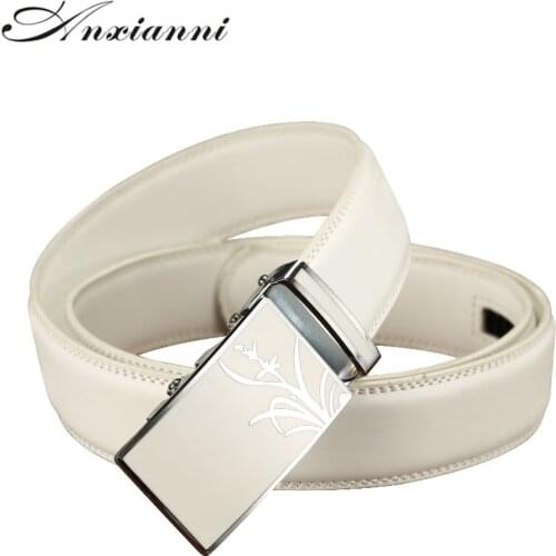Men Designer Belt High Quality Male Genuine Leather Strap White Automatic Buckle Belt Waist Strap Male