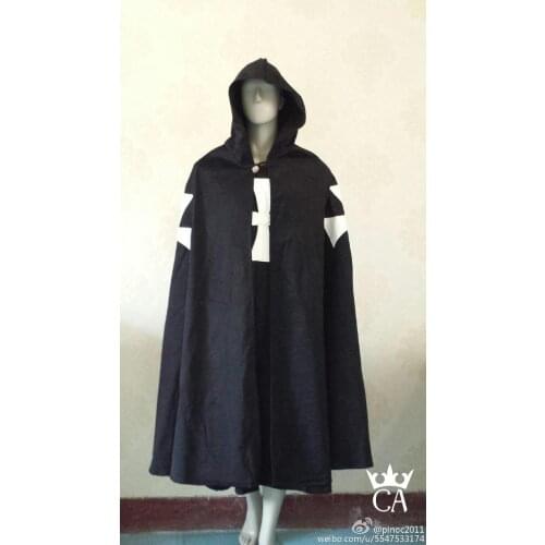 Medieval Knights Crusaders Hospitaller Tunic Clothing Cloak Cape Black Gothic Cross LARP Cosplay Costume F008