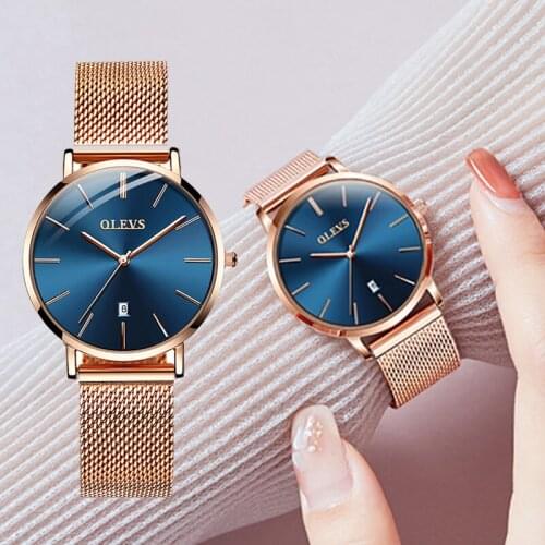 Ultra-thin Watch OLEVS Rose Gold Ladies Watch Calendar Mesh Steel Strap Watch Quartz Ladies Watch Sports Waterproof Watch 5869