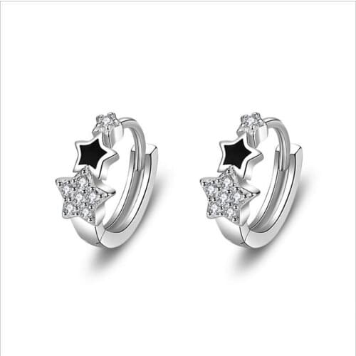 Vintage Lady 925 Sterling Silver Earrings Female Jewelry Trendy Zircon Star Hoop Earring Women Accessories Birthday Princess