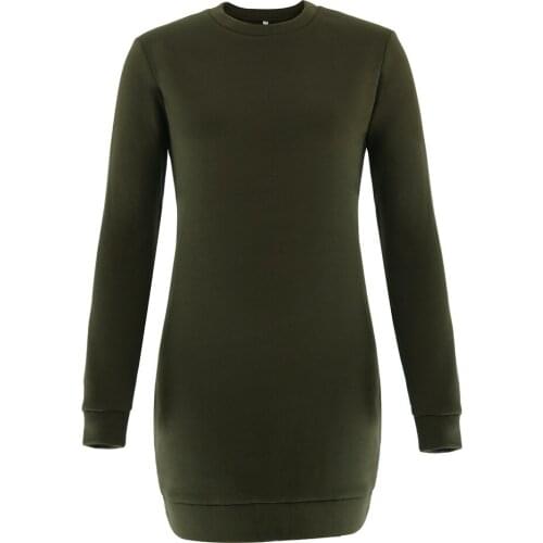 Womens round neck long-sleeved solid color cotton and linen series casual loose and comfortable long T-shirt