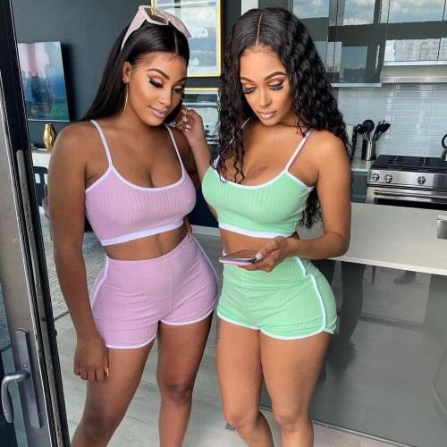 Casual Rib Two Piece Set Tracksuit Women Summer Clothes Crop Top Biker Shorts Sweat Suits Lounge Wear 2 Piece Sets Women Outfits