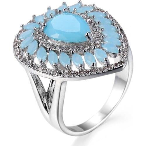 2021 Summer Inlaid Sea blue drop zircon ring jewelry jewelry Crystal from Swarovskis European women fashion ring Fit female
