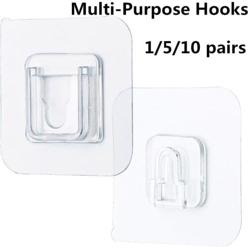 1/5/10 Pairs Multi-Purpose Double Sided Adhesive Wall Hooks Wall Hanger PP Transparent Suction Cup Sucker Hook Wall Holder 6*6cm