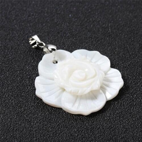 1pcs/lot Big Shell Rose Flower Pendant Charms 32*41mm White Vintage Pendants For Necklace DIY Jewelry Making Findings