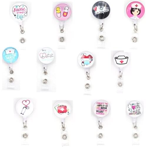 10 pcs/lot Nurse Accessories Cute Medical Glass Stethoscope ECG Nursing ID Badge Holder Reel