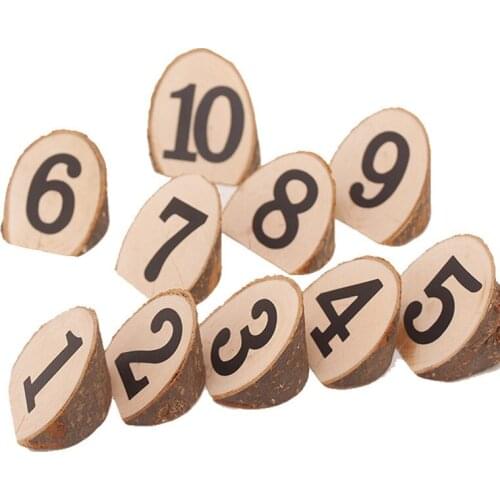 10Pcs Table Numbers Holders 1-10 Wood Slices Wedding Party Table Centerpieces DIY Crafts Vintage Banquet Anniversary Home Decor