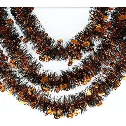 195cm Pumpkin Witch Ghost Tinsel Wire Garland Halloween Decor Wreath Hanging Ribbon For DIY Halloween Festival Party Supplies