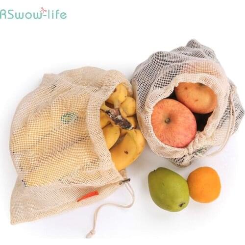 2PCS/Set Environmentally Friendly String Bag Kitchen Fruit Drawing Wire Vegetable Cotton Net Receiving Mesh Grocery Store Bags