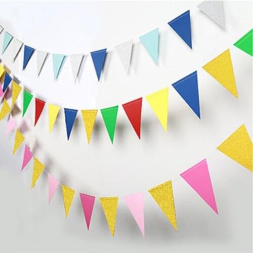 3M Glitter Triangle Bunting Flags DIY Birthday Wedding Banner Baby Shower Nursery Hanging Paper Garlands Party Decor Photo Props