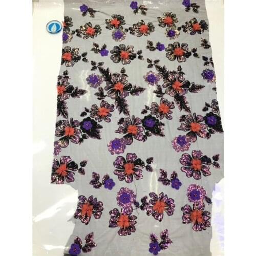 3 colors Sequins 3d flowers with beads Lace Fabric african lace fabric high quality BZL-7.0203 sequin fabric for wedding dress
