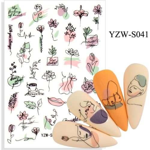 3D Nail Sticker Geometry Line Flower Leaf Nail Art Decorations Sliders Foil Decals Watercolor Stickers Manicure Accessories