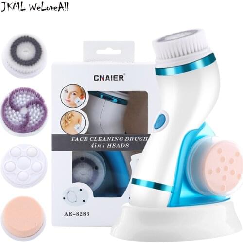 4 in1 Silicone Facial Cleansing Brush Electric Waterproof Face Cleaner Blackhead Removal Acne Pore Clean Portable Deep Cleaning