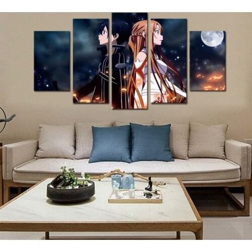 5 Pieces Sword Art Online Canvas Paintings Animation Wall Art Prints Poster Modular Pictures For Living Room Home Decoration