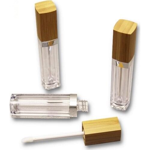 6ml Lip Gloss Tubes With Wand Refillable Empty Lip Glaze Bottles Square Lip Balm Bottle Lipstick Tubes Container With Bamboo Cap