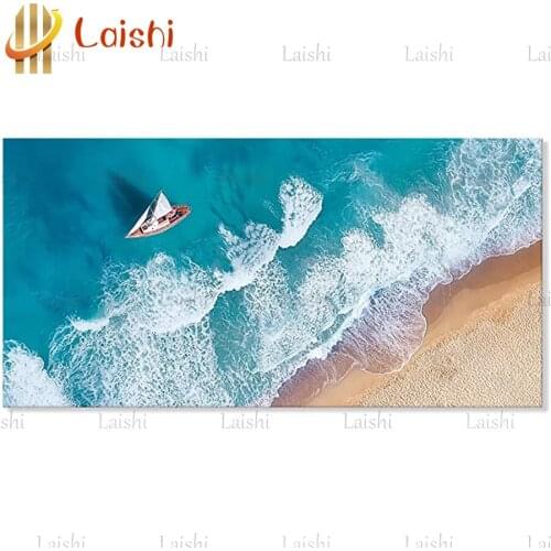 Diy Diamond Painting Blue ocean beach seascape Diamond Embroidery Full square round drilling 5d Diamond Mosaic kits home decor