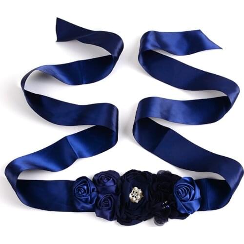Navy Blue Flower Girl Belt Maternity Sash Satin Rhinestone Kids Belts Girls Photo Prop Bridal Wedding Dress Ribbon Sash Belt
