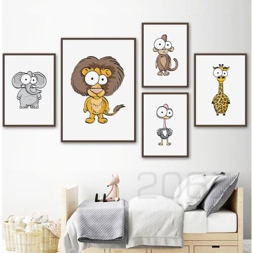 Big Eye Lion Monkey Zebra Elephant Animal Nursery Wall Art Canvas Painting Nordic Poster And Prints Wall Picture Kids Room Decor