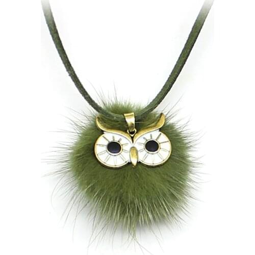 6 Colors Pompom Fur Ball Owl Shape Pendant Long Necklace Women Faux Fluffy Leather Sweater Chain Collier Necklaces Jewelry