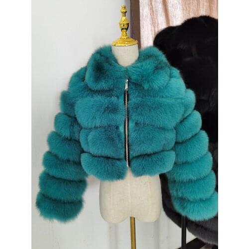 Hot Sale Women Fashion Winter Fluffy Thick Natural Real Fox Fur Coat Short Jacket Natural Fur Jackets with Fox Fur Collar