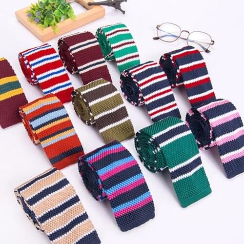 Ikepeibao Navy Green White Skinny Knitted Narrow Ties Neck Tie Men's Slim Striped Necktie