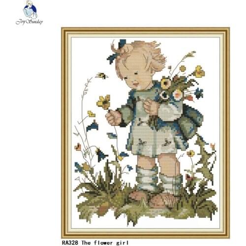 Little girl picking flowers Cross Stitch Patterns 11CT 14CT Counted Printed Canvas Cross-Stitch Kit Embroidery Needlework