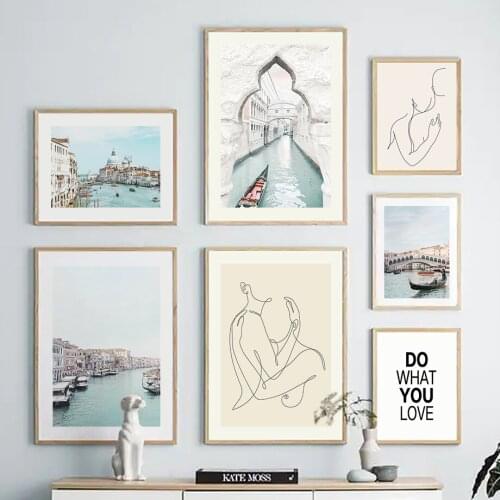 Water City Venice Boat Building Line Lover Wall Art Canvas Painting Nordic Posters And Prints Wall Pictures For Living Room Home