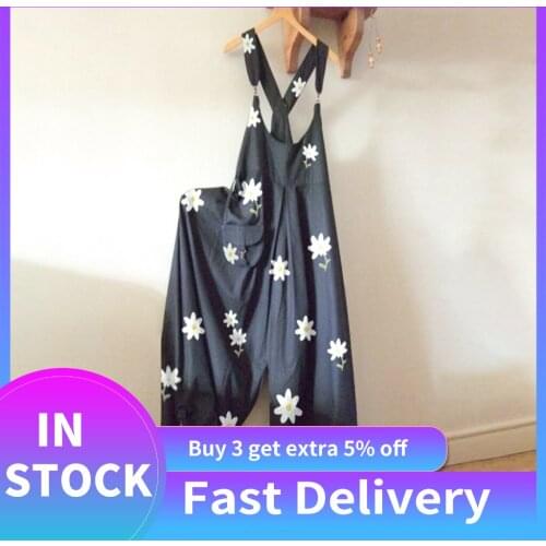 Jumpsuits Women Elegant Floral Print O-neck Daisy Bodysuit Women Rompers Pocket Playsuit Casual Long Jumpsuit Комбинезоны