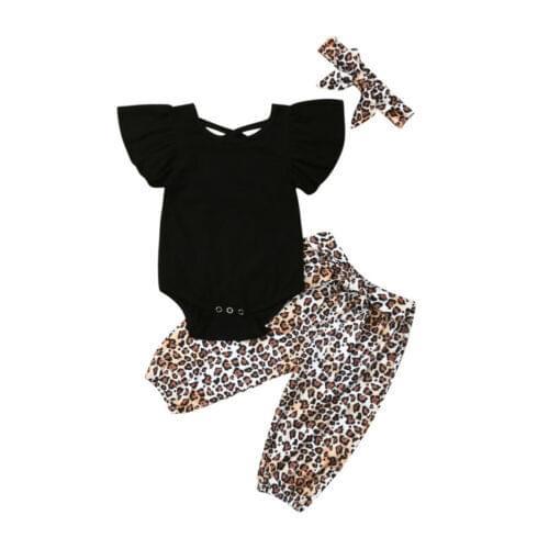 3M-3Years 3PCS Newborn Baby Girls Clothes Fly-Sleeve Tops+Leopard Long Pants Outfit Set