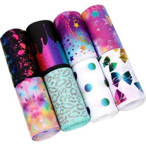 Grosgrain Stain Ribbon Bronzing Silver Tie Dye Printed Ribbons Handmade Hair Bow DIY Crafts Supplies Gift Wrapping 75 MM 2 Yards