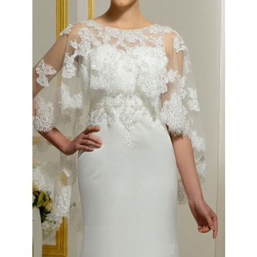 Summer White Bridal Lace Shawl Mesh Appliques Women Bolero For Wedding Jacket Wrap Wedding Accessories Tippet