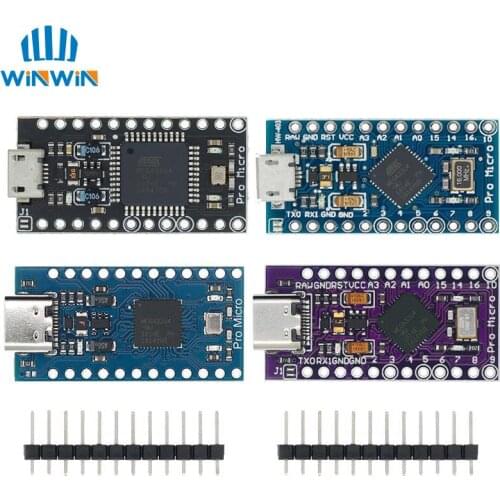 Pro Micro ATMEGA32U4 5V/16MHZ module With the bootloader for arduino MINI USB/Micro USB/TYPE-C with 2 row pin header for arduino