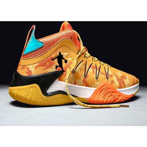 Men Yellow Breathable Basketball Shoes Mans Shockproof High Top Sneakers Cushioning Sport Shoes Outdoor Training Ankle Boots