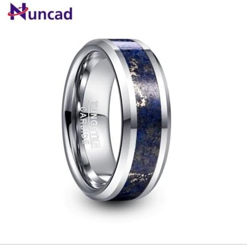 NUNCAD 8mm Wide Tungsten Carbide Ring Wedding Engagement Steel Color Inlaid Lapis Lazuli Tungsten Steel Mens Ring T230R