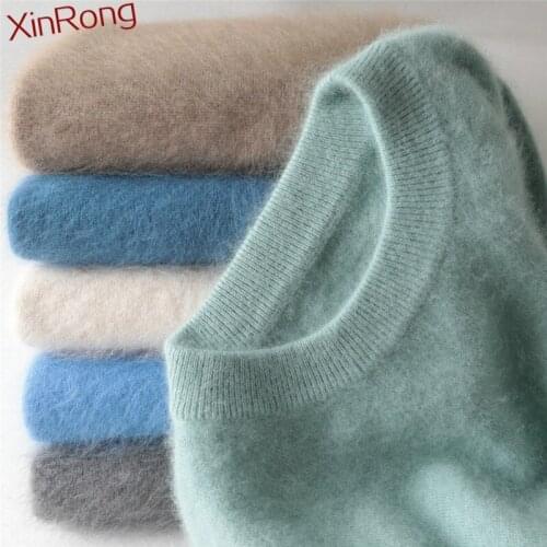 Mens thick sweater mink cashmere pullover tail winter male casual round neck warmth self-cultivation new knitted plush pullover