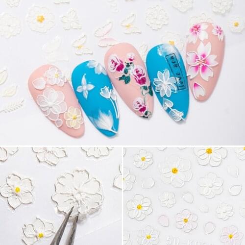 5D Nail Stickers Flowers Lace Gel Decals Embossed Foils Acrylic Engraved Sliders Manicure Nail Art Decorations