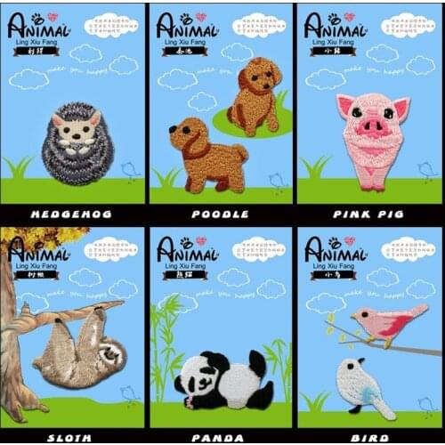 20pcs/lot Embroidery Stickers Animals Hedgehog Bird Polar Bear Panda Sloth Clothing Accessories DIY Decoration Gift with Card