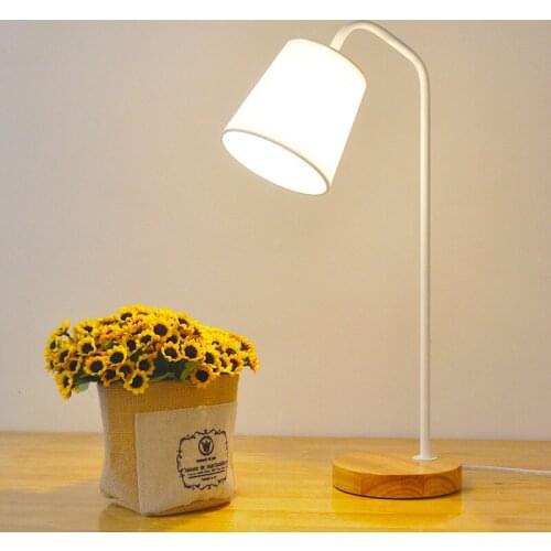 Minimalism LED E27 Table Lamp with Fabric White / Black Shade Wood Base Desk Lamp Adjustable for Reading Room Bedroom Bedside