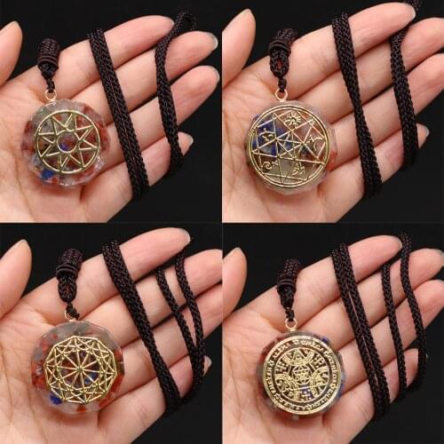 Orgone Pendant Necklace Round Reiki Heal 7 Chakras Orgonite Amulet Energy Necklace Jewelry Gifts for Women or Man