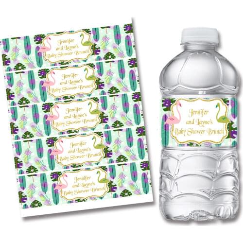 Rikivity Personalized Flamingo Tropical Wedding Water Bottle Wine Labels Candy Bar Wrapper Birthday Christmas Party Decoration