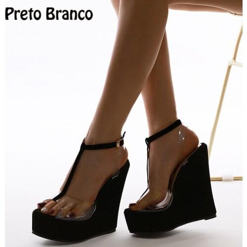PRETO BRANCO Womens Pumps Platform High Heel Shoe 35 42 Style Slanted Heel Sandals Fish Mouth High Heel Cool Shoes JXQ-9913-20