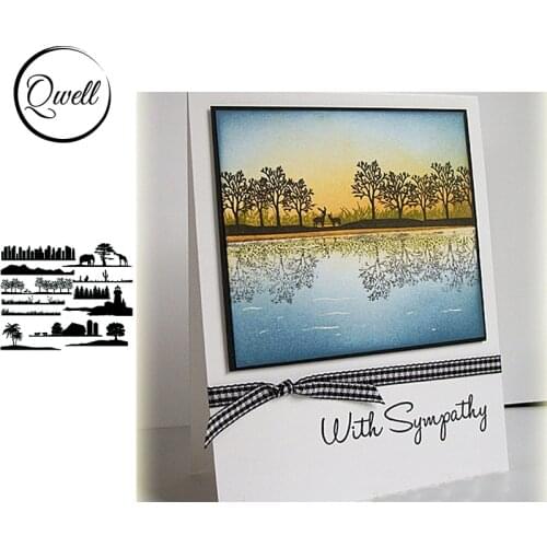 QWELL Clear Transparent Stamps Sun Set Mountains Lawn Complex Scene For DIY Cards Craft Scrapbooking Making Template 2020