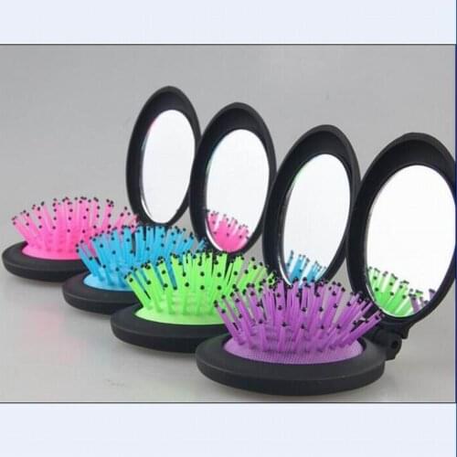 Detangle hair two-in-one folding air cushion massage comb with mirror as styling tool anti-static comb scalp massager hairbrush