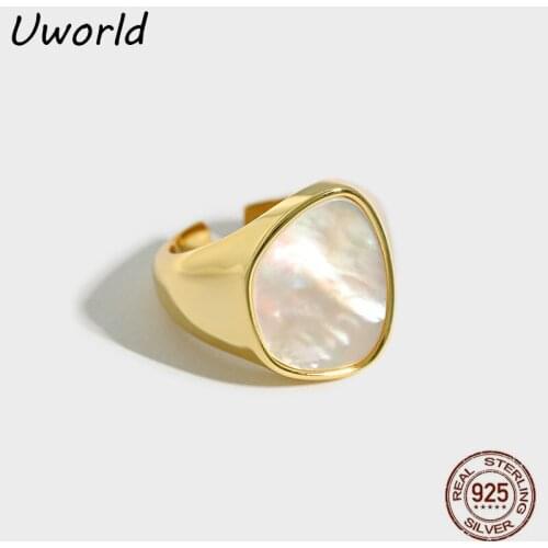 Luxurious Design Shell Ring S925 Sterling Silver Open Ring 18K Gold Plated Shell Adjustable Ring